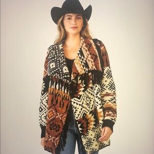 Idyllwind Southwestern Cotton Blend Fringed Cardigan Sweater Size XS